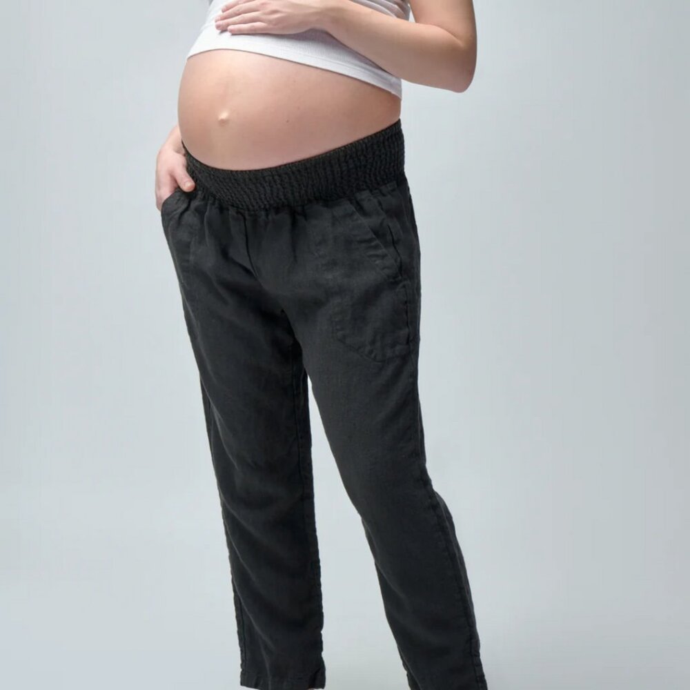 Emme mama everyday transitional maternity smocked linen pant, ebony